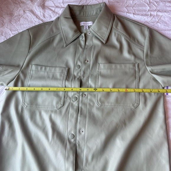 Topshop Sage Green Leather Jacket Short Sleeve Button Up Collar - Picture 7 of 8